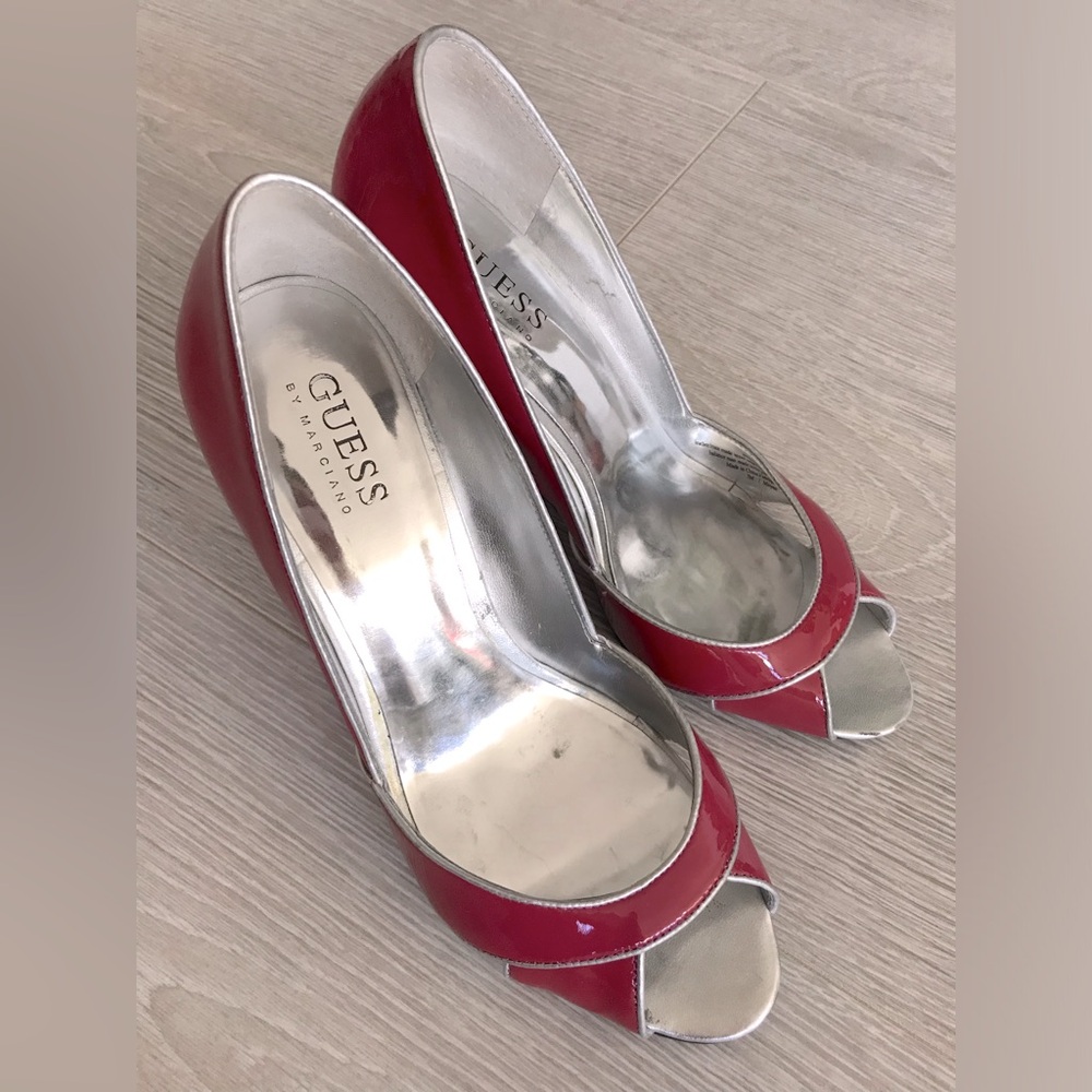 Vintage Y2K GUESS Cutout Patent Leather Peep-Toe Heels - Picture 2 of 8